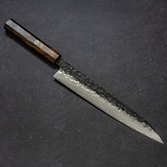 Pre-Order | Black Cherry Blossoms Hammered Finish 67lays Damascus Sujihiki (Slicer) 240mm