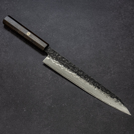 Pre-Order | Black Cherry Blossoms Hammered Finish 67lays Damascus Sujihiki (Slicer) 240mm