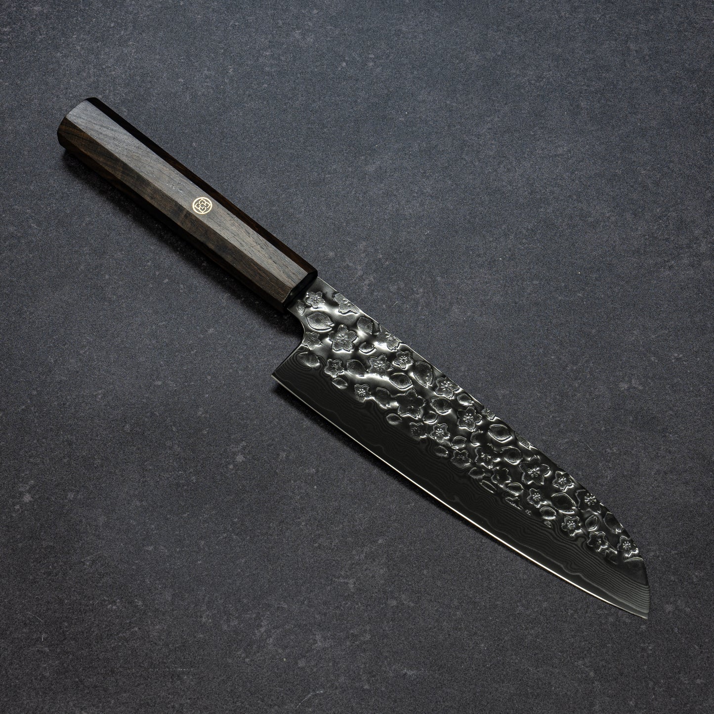 Night Cherry Blossoms Hammered Finish 67lays Damascus Santoku 180mm