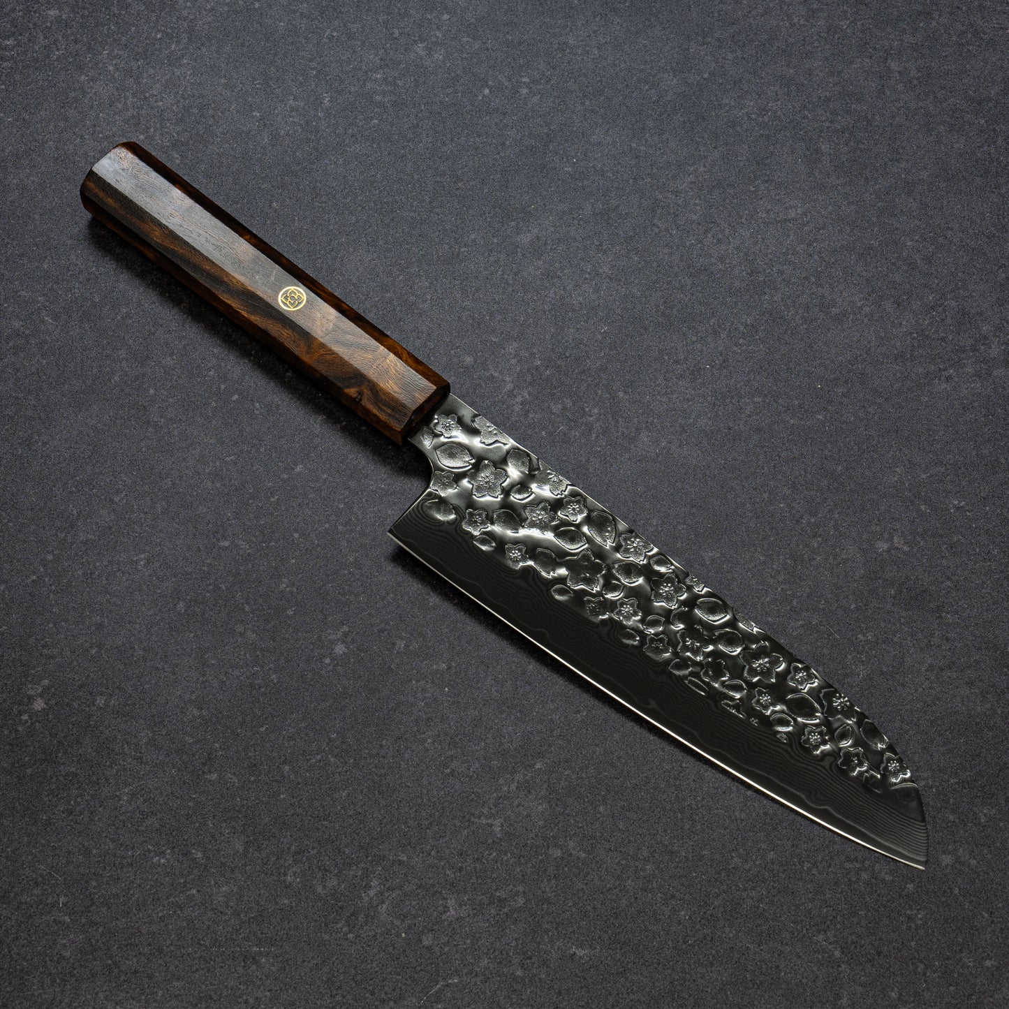 Night Cherry Blossoms Hammered Finish 67lays Damascus Santoku 180mm