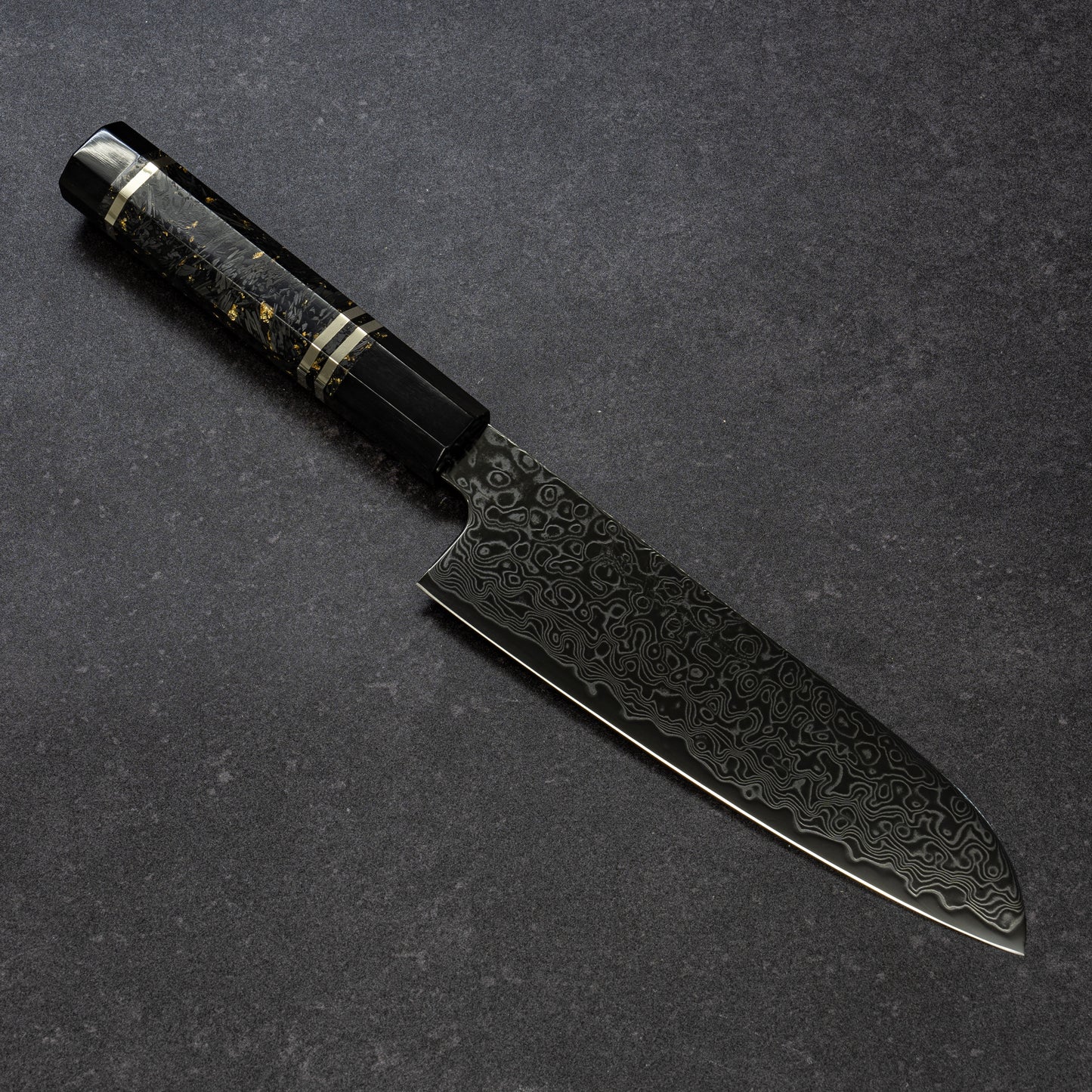 DLC Coated ZDP189 49lays Nickel Damascus Santoku 180mm