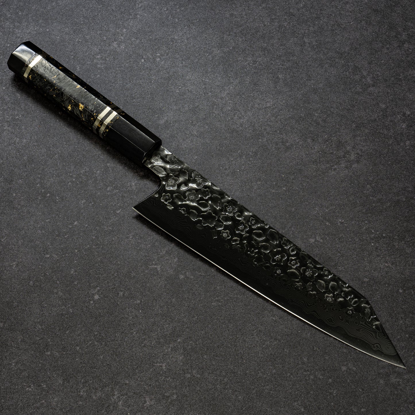 Blue No.2 | Super-Thin | Night Cherry Blossoms Hammered Finish 67lays Damascus Bunka 225mm