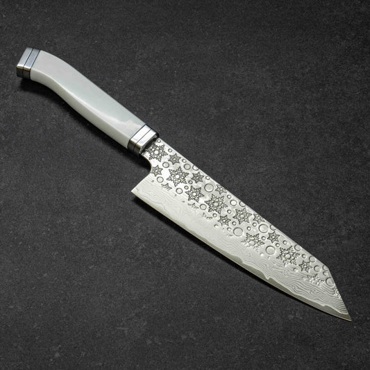 Snowflake Hammered Finish 67lays Damascus Bunka 180mm White Handle