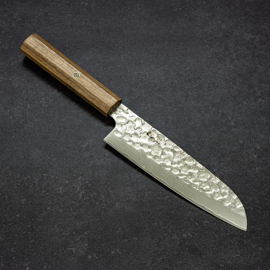 Polished Cherry Blossoms Hammered Finish 67lays Damascus Santoku 180mm