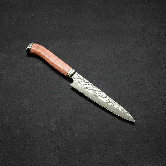Polished Cherry Blossoms Hammered Finish 67lays Damascus Petty 135mm Pink Handle