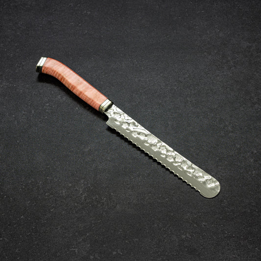 Polished Cherry Blossoms Hammered Finish 67lays Damascus Mini-Bread Knife 150mm Pink Handle