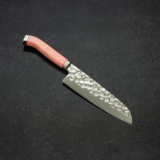 Polished Cherry Blossoms Hammered Finish 67lays Damascus Mini-Santoku 150mm Pink Handle