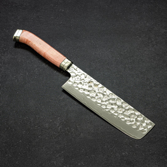 Polished Cherry Blossoms Hammered Finish 67lays Damascus Nakiri 170mm Pink Handle