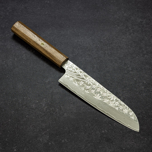 Polished Maple Stream Hammered Finish 67lays Damascus Santoku 180mm