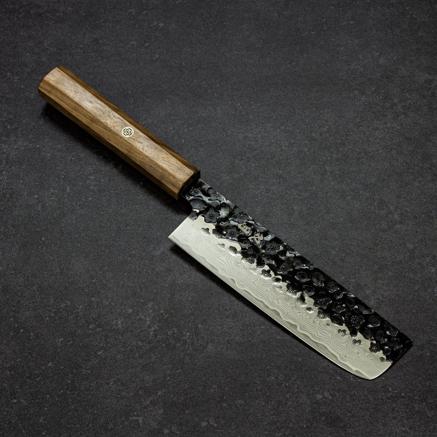 Black Cherry Blossoms Hammered Finish 67lays Damascus Nakiri 170mm