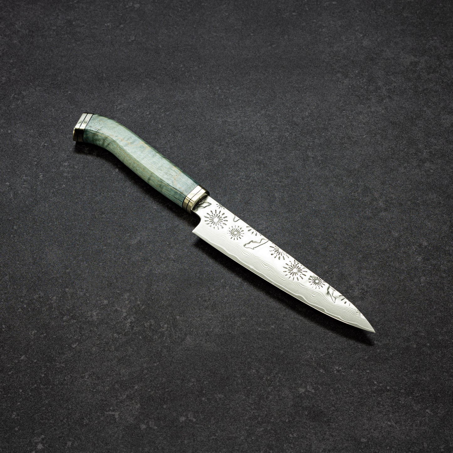 Fireworks & Goldfish Hammered Finish 67lays Damascus Petty 135mm Blue Handle