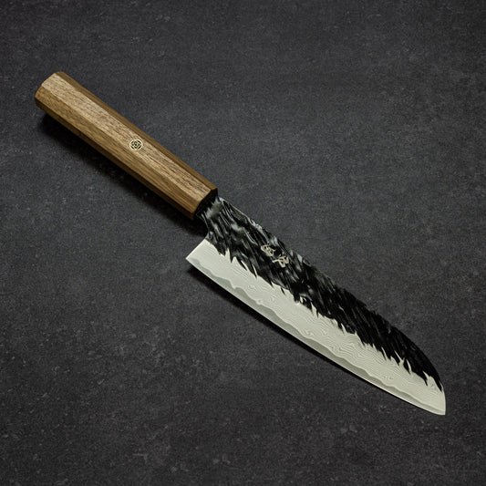 Black Scratch-Hammered Finish 67lays Damascus Santoku 180mm