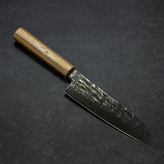 Black Coated Scratch-Hammered Finish 67lays Damascus Santoku 180mm