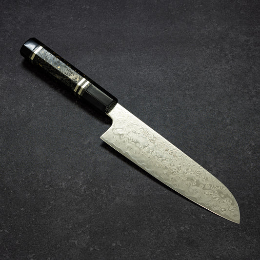 ZDP189 49lays Nickel Damascus Santoku 180mm Carbon Fiber Octagonal Handle